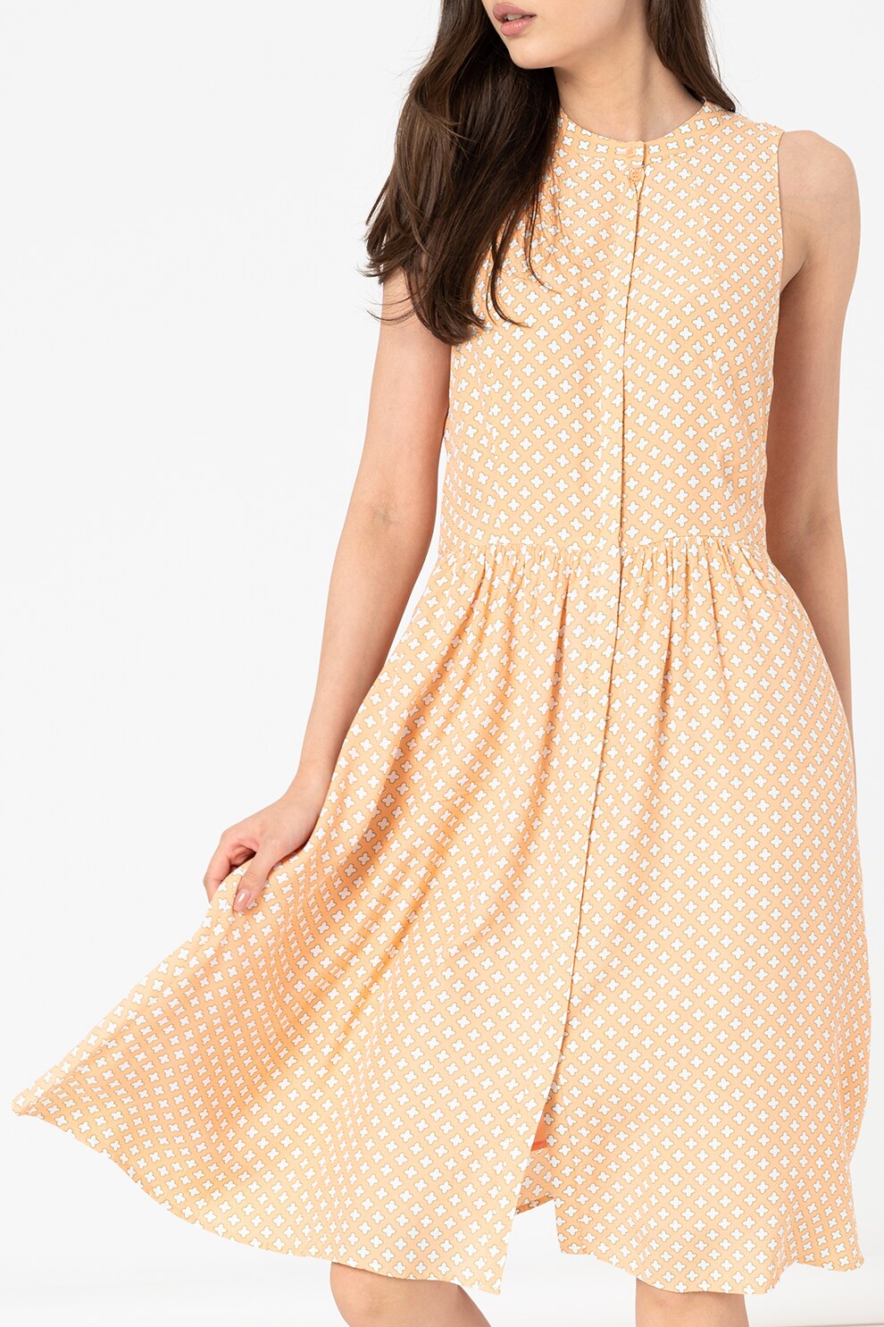 EDC by Esprit, Rochie midi cu inchidere cu nasturi ascunsa, Oranj pal/Alb, S
