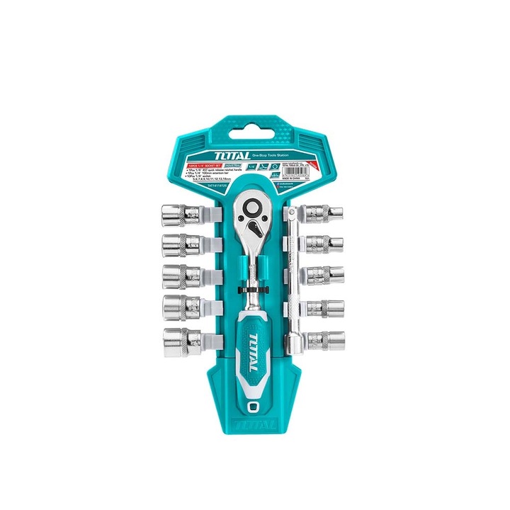 Set clichet si insert, Total, CrV, 1/4", 12 bucati, Albastru/Argintiu