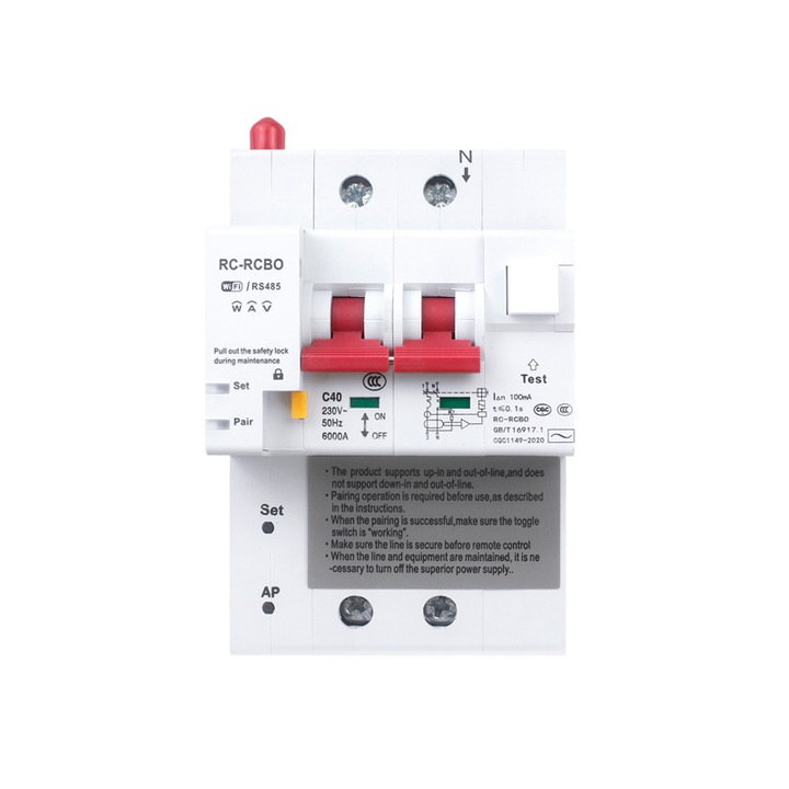 Siguranta automata inteligenta, HomeVast®, WiFi, cu protectie diferentiala si monitorizare consum de energie, 2 poli, 1P+N, 32A, compatibila Google Home si Alexa