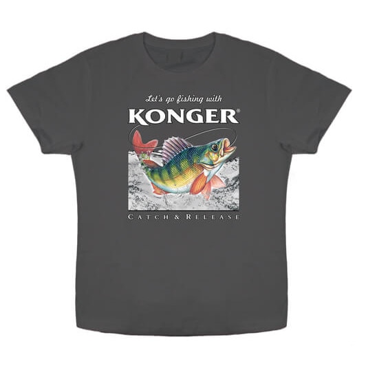 Tricou Konger pescuit cu imprimeu biban, gri, Gri