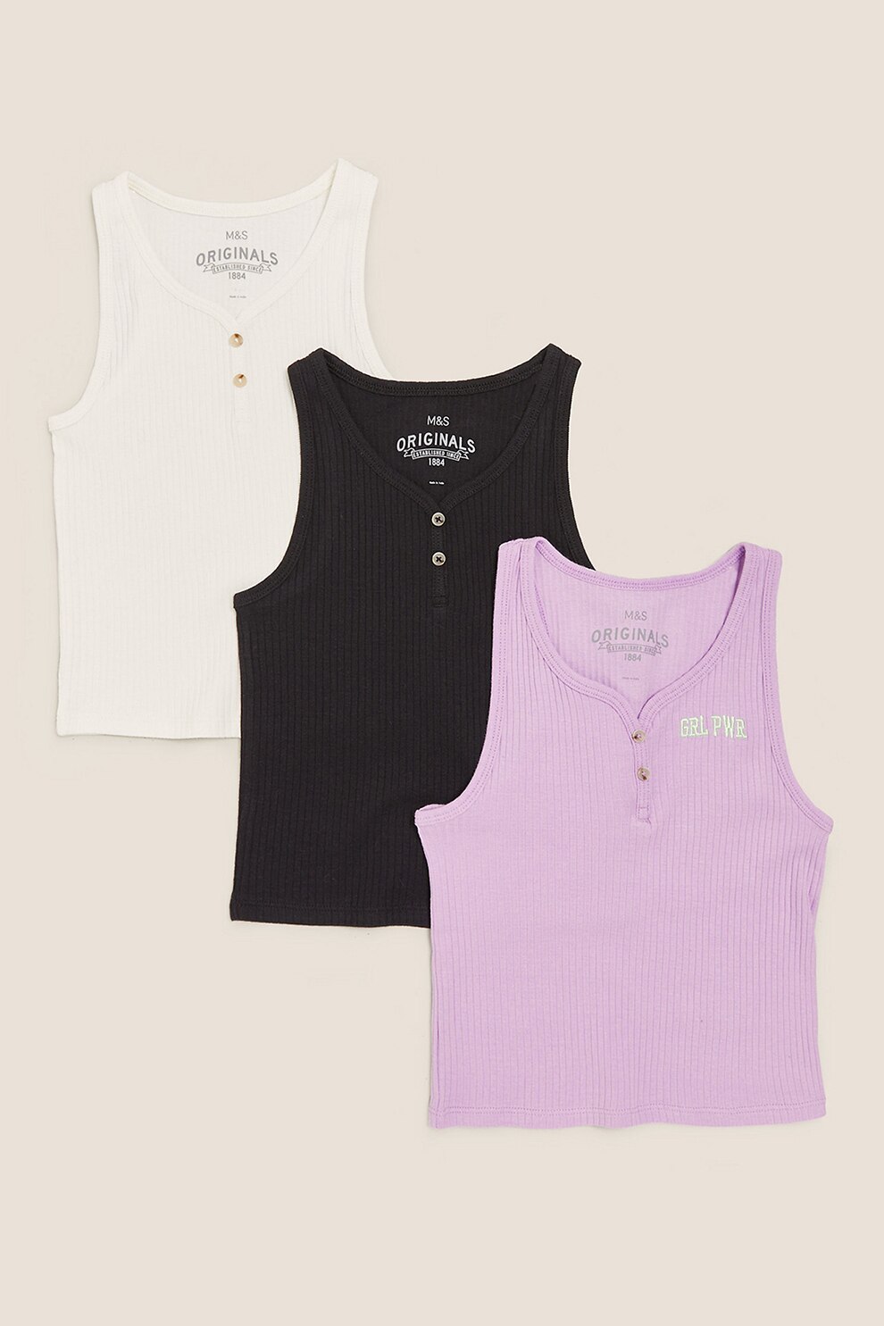 Marks & Spencer, Set 3 topuri cu aspect striat, Lila/Negru/Alb, Lila/Negru/Alb