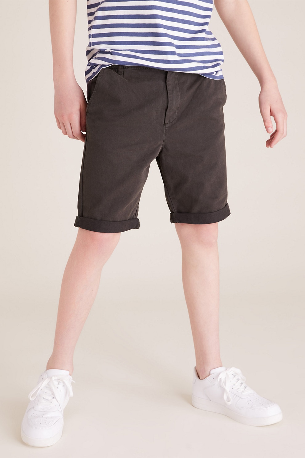 Marks & Spencer, Pantaloni scurti chino, de bumbac, Maro inchis