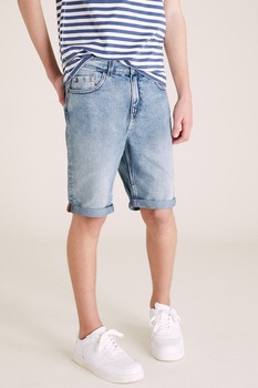 Marks & Spencer, Bermude de denim cu buzunare, Albastru/Alb Marks & Spencer, Bermude de denim cu buzunare, Albastru/Alb