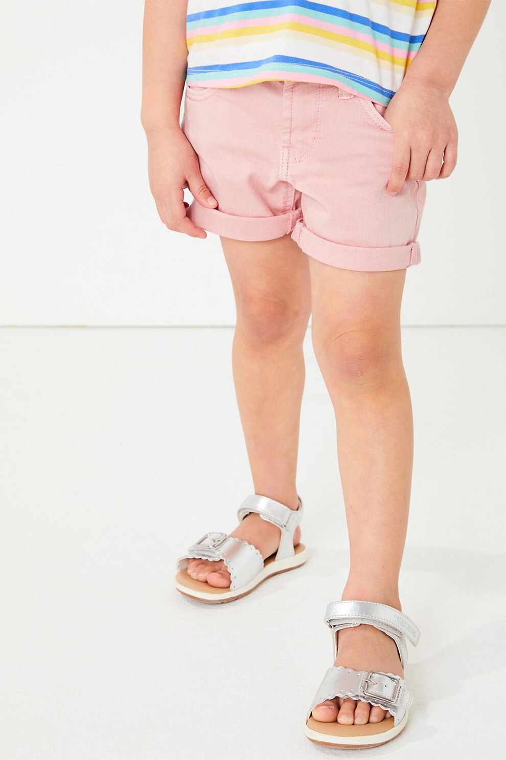 Marks & Spencer, Pantaloni scurti de denim, fete, cu 5 buzunare, Roz pastel, Roz pastel