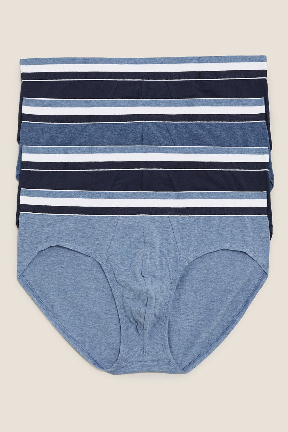 Marks & Spencer, Set de chiloti din amestec de bumbac - 4 perechi, Albastru prafuit/Bleumarin/Negru, S