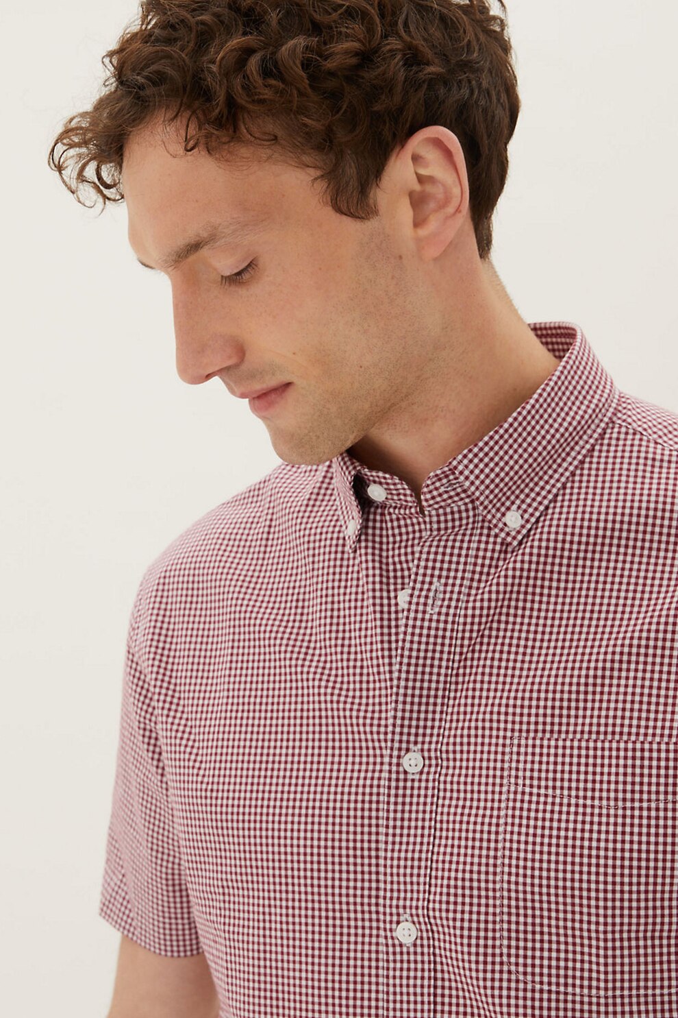 Marks & Spencer, Camasa regular fit cu model in carouri, Rosu inchis/Alb