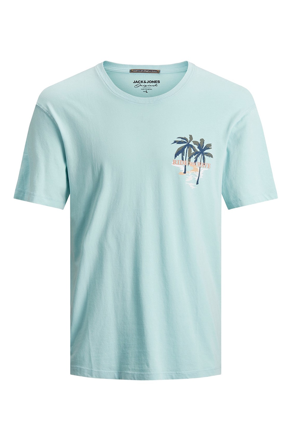 Jack&Jones, Tricou de bumbac cu imprimeu pe piept, Turcoaz