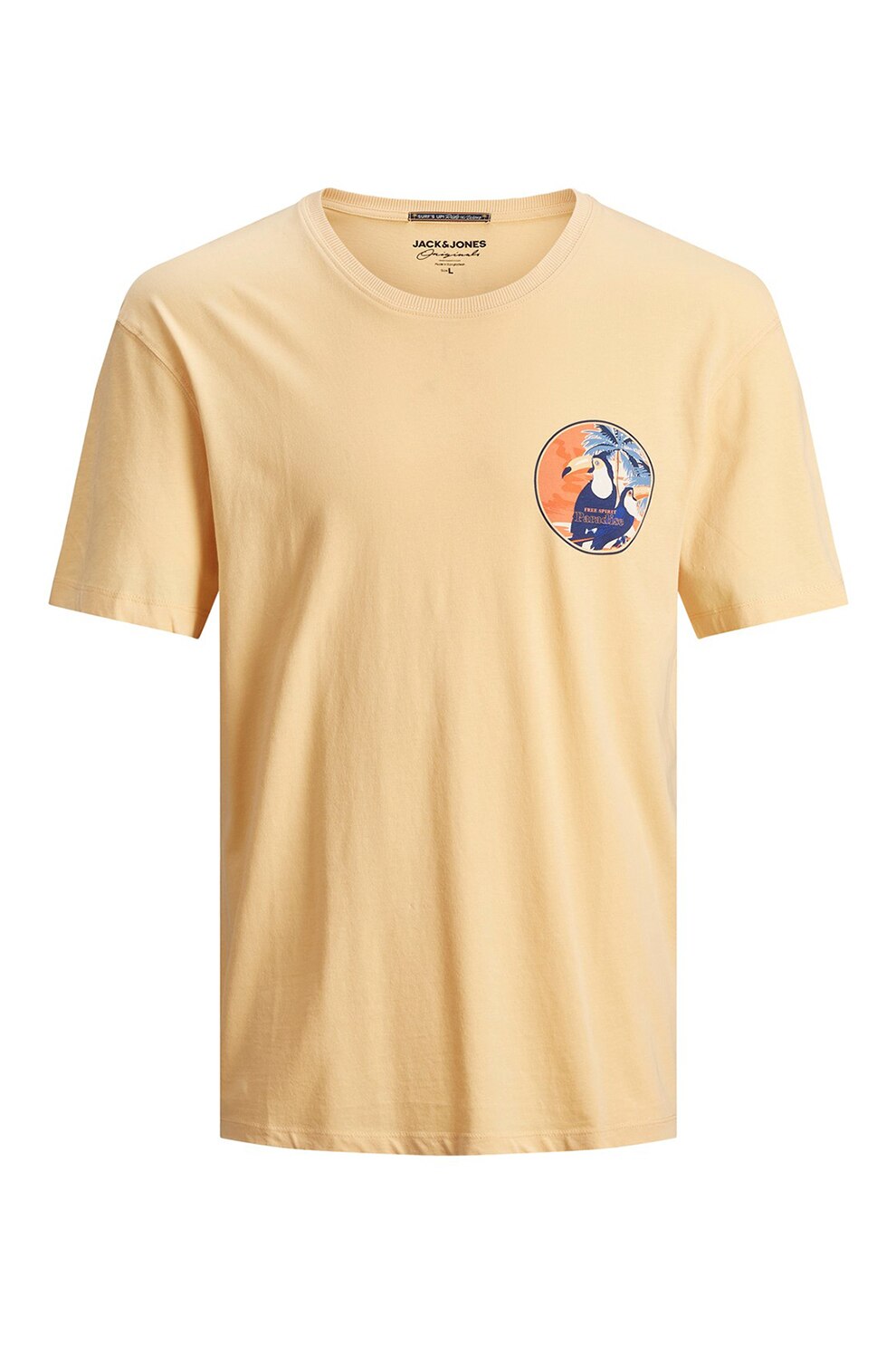 Jack&Jones, Tricou de bumbac cu imprimeu pe piept, Galben