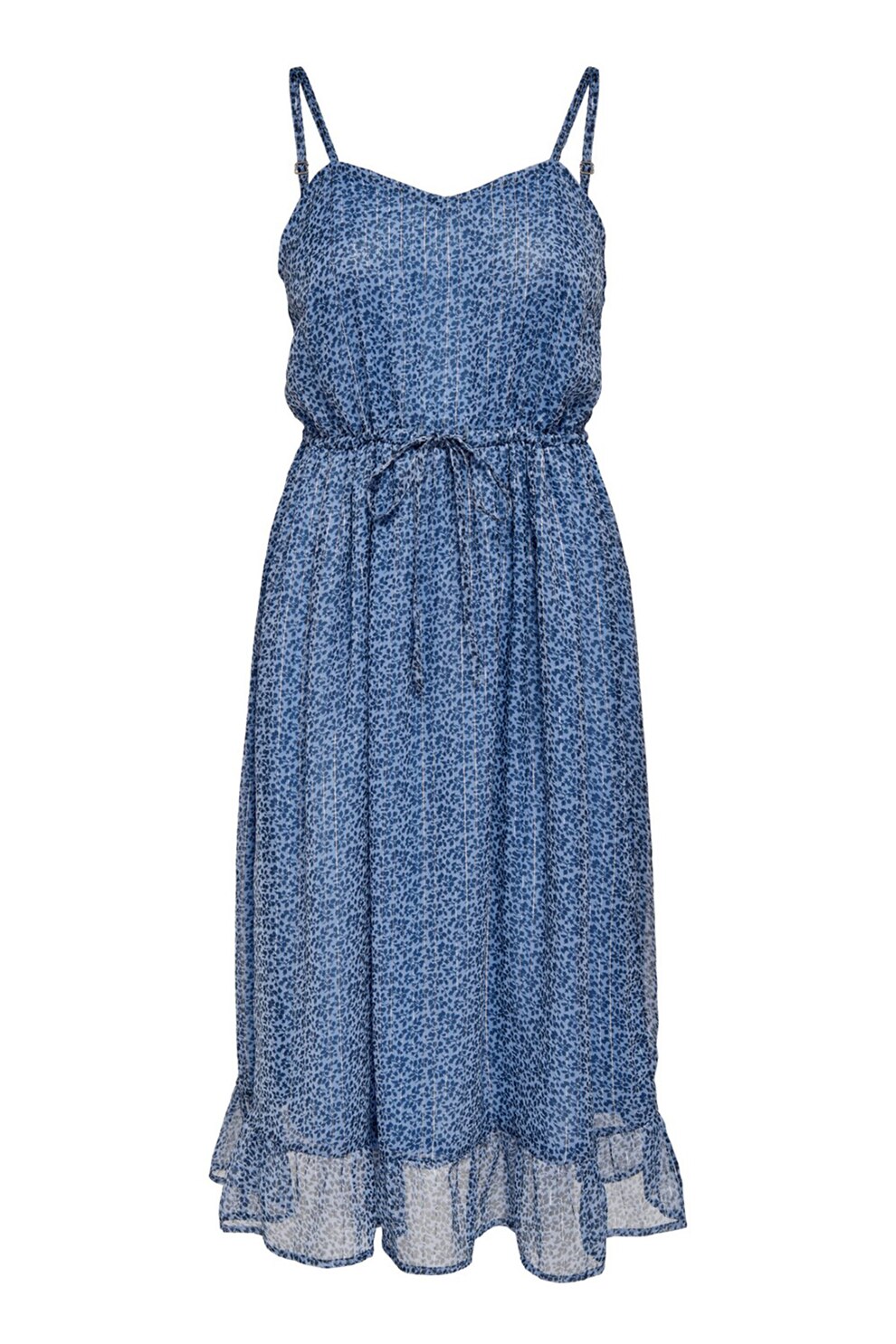 Only, Rochie midi cu bretele multiple si snur in talie, Albastru inchis, XS