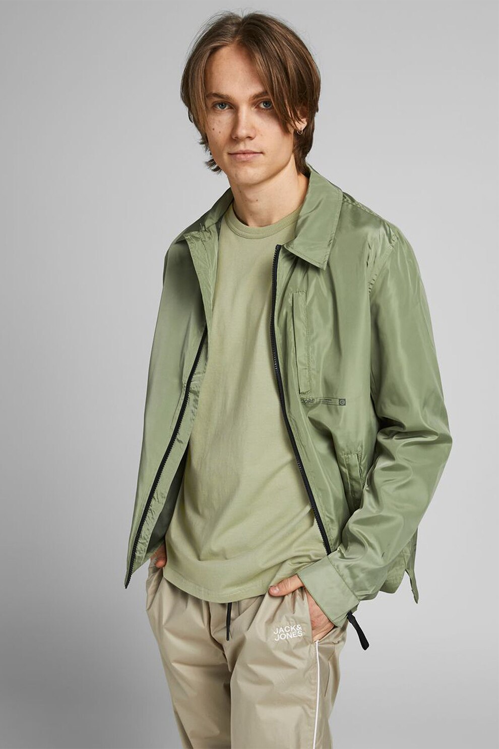 Jack&Jones, Tricou slim fit de jerseu cu imprimeu, Verde marin