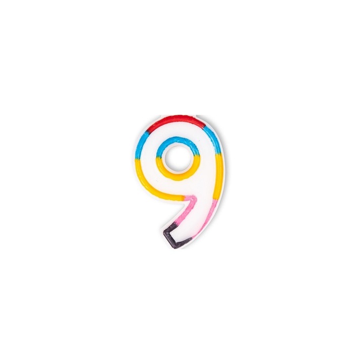 Lumanare aniversara pentru tort, cifra 9, multicolor, 7 cm
