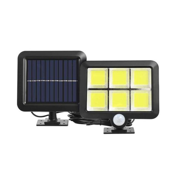 Lampa solara de exterior cu senzor de miscare, 120 Lm/W, COB LED, ABS, Cablu 5 m, 50 W, Panou solar ajustabil, Impermeabila, Curti interioare, exterioare, Negru