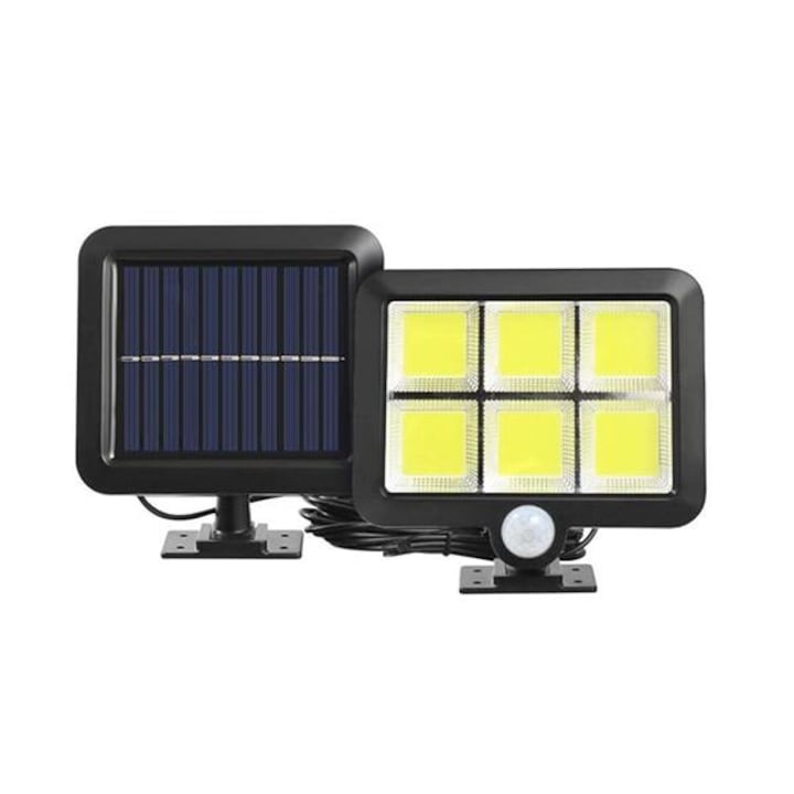 OEM kültéri napelemes lámpa, mozgásérzékelő, 120 Lm / W, COB LED, ABS, 5 m hosszú kábel, 50 W, állítható napelem, vízálló, beltéri és kültéri, fekete