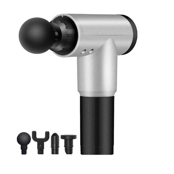 Aparat de masaj profesional tip pistol, masaj slabire, anticelulitic, tonifiere, relaxare, 6 trepte de viteza, 4 capete interschimbabile