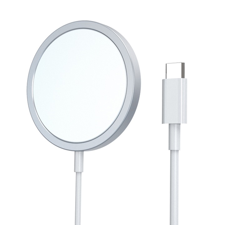 Incarcator wireless, DS10, MagSafe cu cablu tip C, 15W, alb