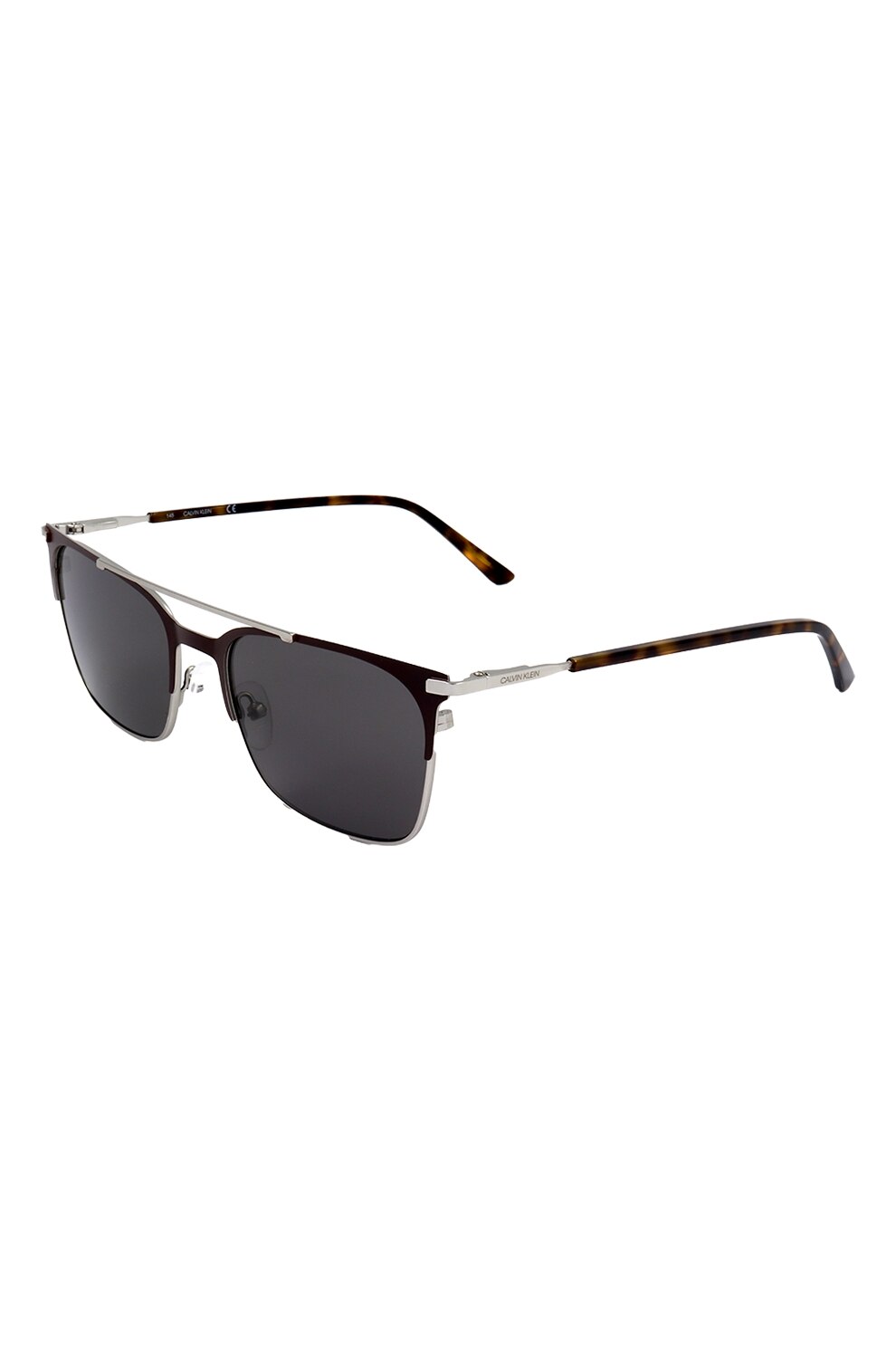 CALVIN KLEIN, Ochelari de soare cu lentile dreptunghiulare, Negru/Argintiu, 56-19-145 Standard