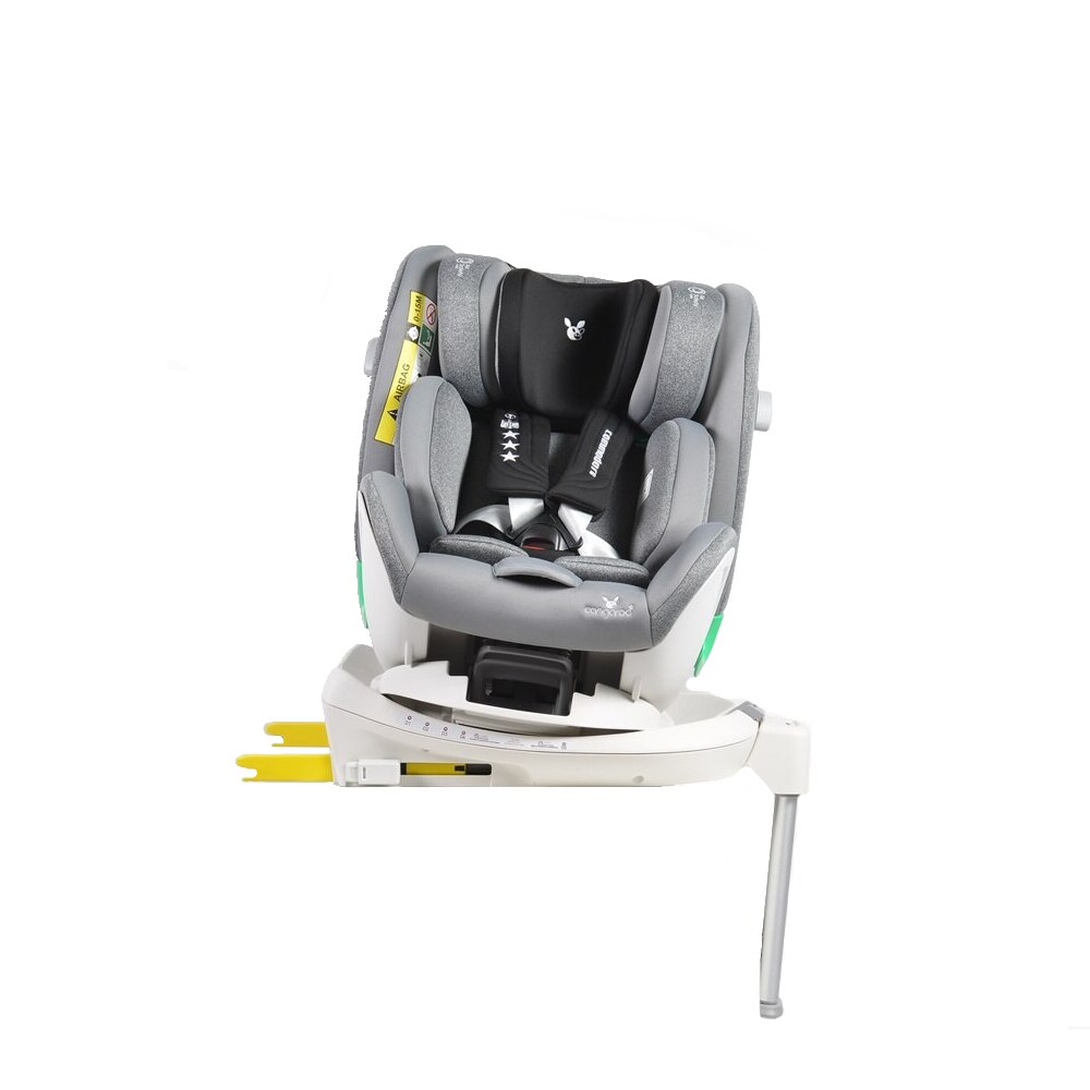 Scaun auto Commodore, gri, 5 pozitii de inclinare, sistem ISOFIX, tetiera reglabila pe 9 pozitii, rotire 360 de grade, prindere in 5 puncte