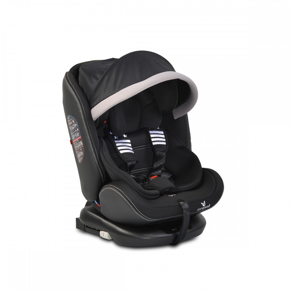 Scaun auto pentru copii, Cangaroo 47x46x61 cm, centura in 5 puncte, negru, 4 pozitii de inclinare, sistem ISOFIX