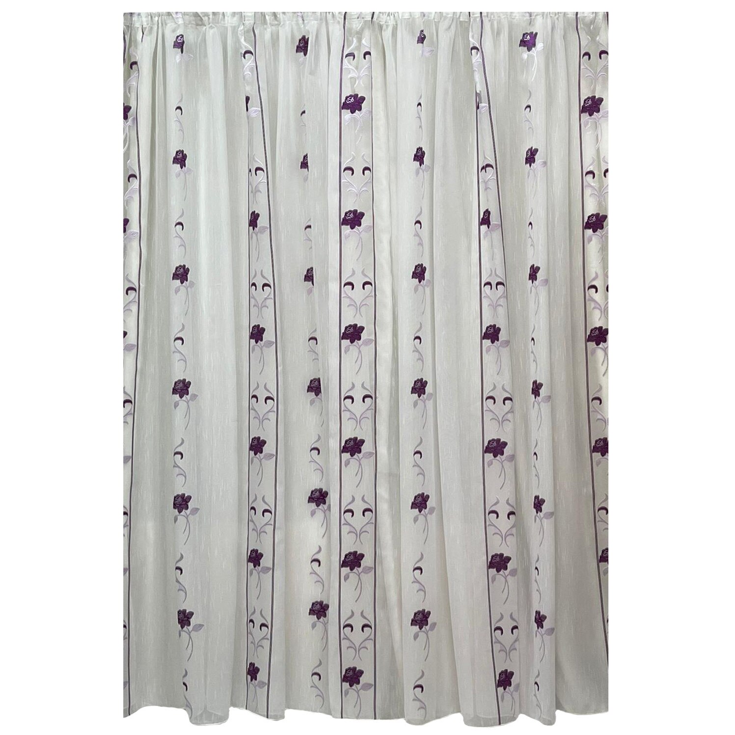 Perdea alba 200x245cm cu broderie trandafir mov, cu rejansa by Liz Line - RD2002