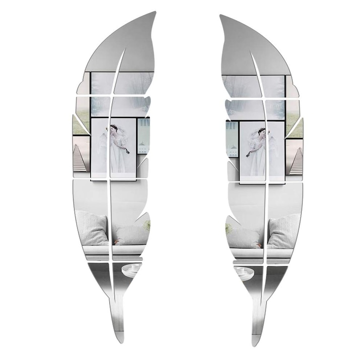 Set 2 autocolante oglinda Flyme 3D , 30cm x 120cm, forma de pana, acrilice, Argintiu