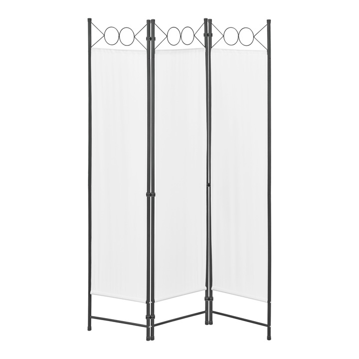 Paravan Saragossa B120, en.casa, 171 x 120 cm, otel/poliester, alb, pliabil, din 3 paneluri cu 6 picioare sustinere