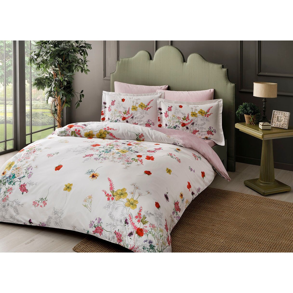 Set de pat pentru 2 persoane, din bumbac satinat, Tac, Benicia ,6 piese