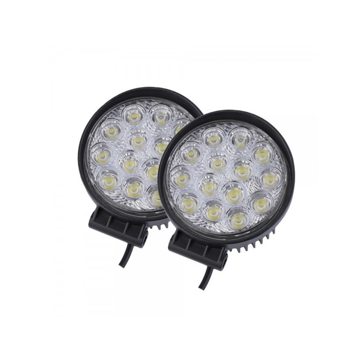 Set 2 x Proiectoare auto, rotunde, 42W, 14 Led-uri