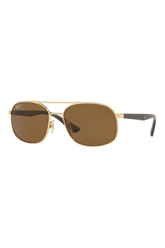 Ray-Ban, Ochelari de soare patrati, aviator, polarizati, Auriu/Maro, 58-17-140 Standard Ray-Ban, Ochelari de soare patrati, aviator, polarizati, Auriu/Maro, 58-17-140 Standard