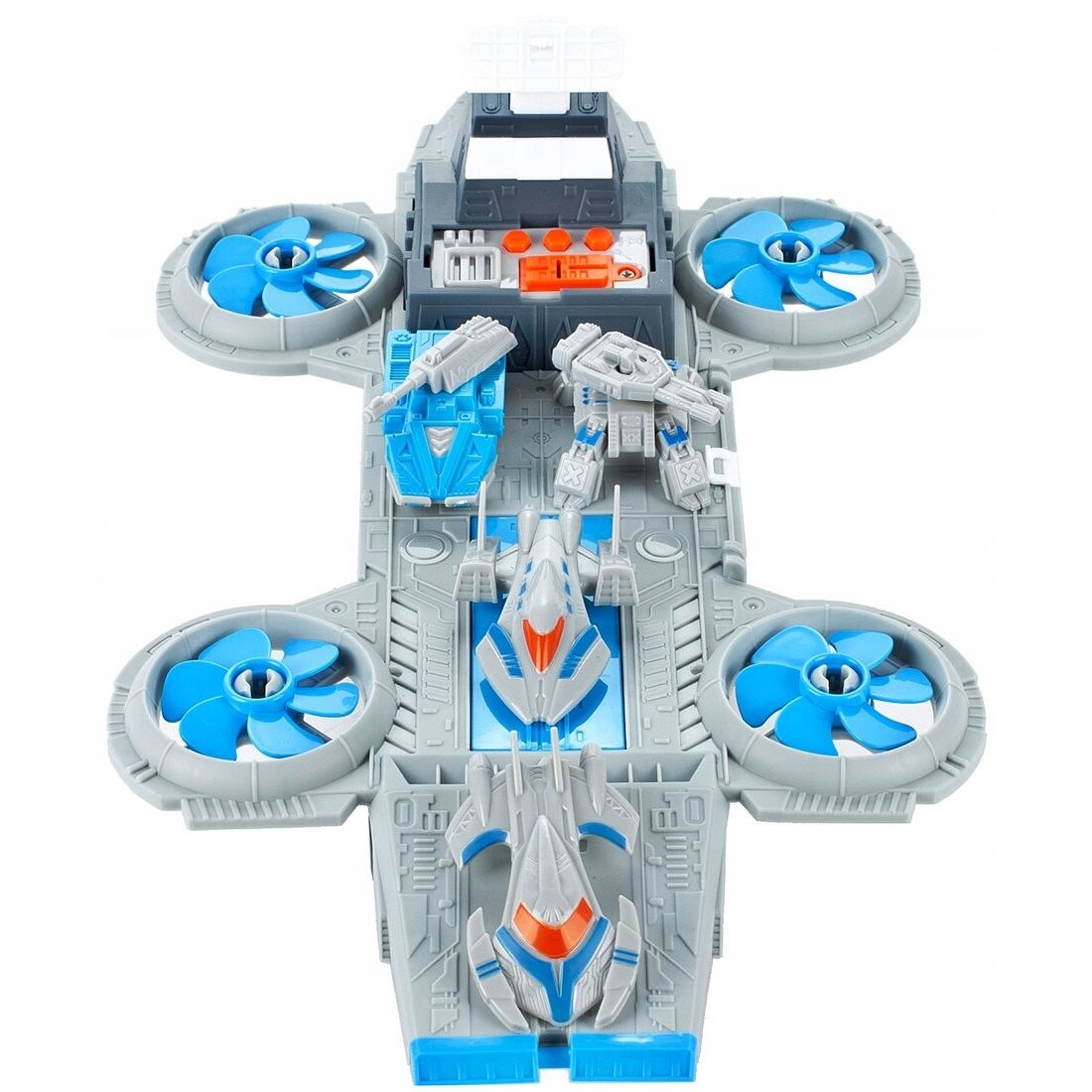 Baza spatiala idealSTORE, Dimensiuni 40 x 22 x 14 cm, Include 4 elice, rampa de gunoi, masini de explorare, docuri, 5 vehicule, loc de aterizare, Dezvolta imaginatia copilului