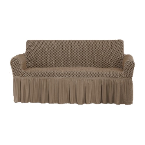 Husa elastica din bumbac elasticizat, cu volan, pentru canapea 2 locuri, Bej