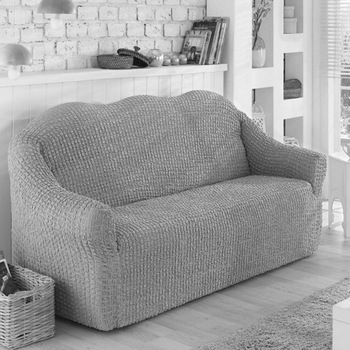 Husa elastica din material creponat, pentru canapea 3 locuri, Gri deschis (Grey) Husa elastica din material creponat, pentru canapea 3 locuri, Gri deschis (Grey)