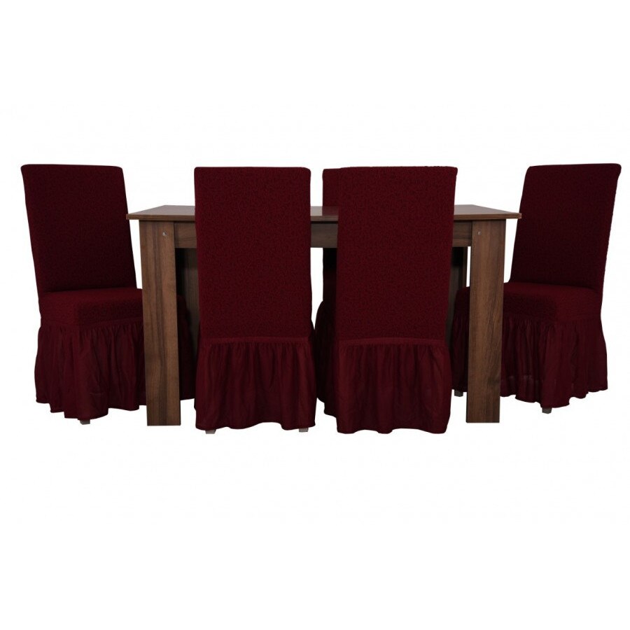 Set 6 huse scaun jacquard, cu volan Bordo