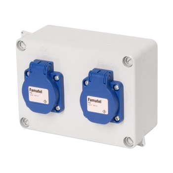 Doza precablata cu 2 prize schuko 16A 230V IP54 Famatel Doza precablata cu 2 prize schuko 16A 230V IP54 Famatel