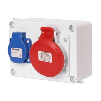 Doza precablata cu 1 priza schuko 16A 230V + 1 priza 5P 16A 400V IP44 Famatel Doza precablata cu 1 priza schuko 16A 230V + 1 priza 5P 16A 400V IP44 Famatel