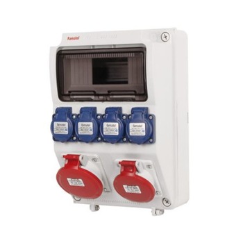 Tablou electric precablat si echipat cu 2 prize trifazate 5P 32A + 4 prize monofazate schuko 16A, 12M IP44 Famatel Tablou electric precablat si echipat cu 2 prize trifazate 5P 32A + 4 prize monofazate schuko 16A, 12M IP44 Famatel