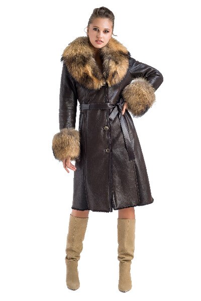 Palton din blana de miel 2024, Maro