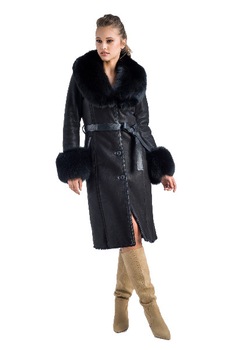 Palton din blana de miel 2024, Negru Palton din blana de miel 2024, Negru