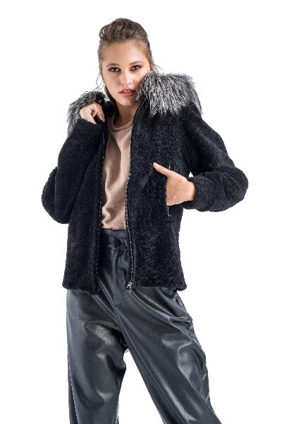 Jacheta din blana de miel 2018, Negru