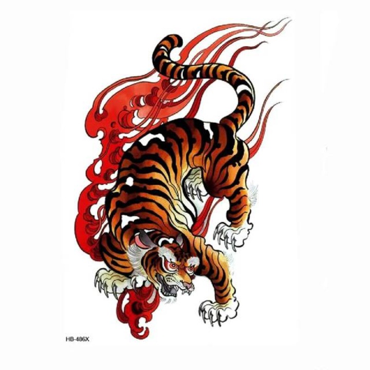 Tatuaj temporar pentru brat sau picior, Fire tiger, 13 x 19 cm