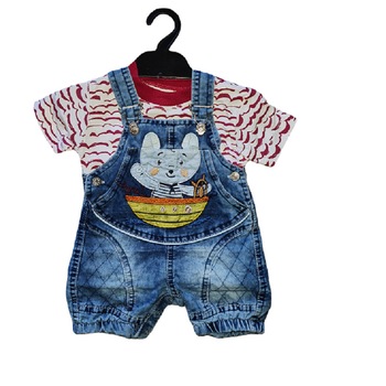 Set salopeta blugi si tricou, Multicolor Set salopeta blugi si tricou, Multicolor