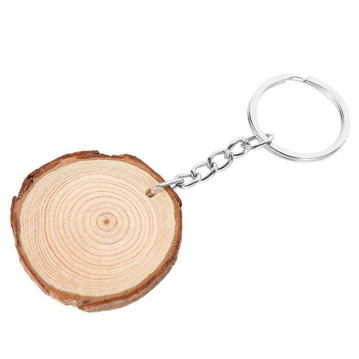 Дървен ключодържател срез, Createur, кръгъл, кафяв, 6 см