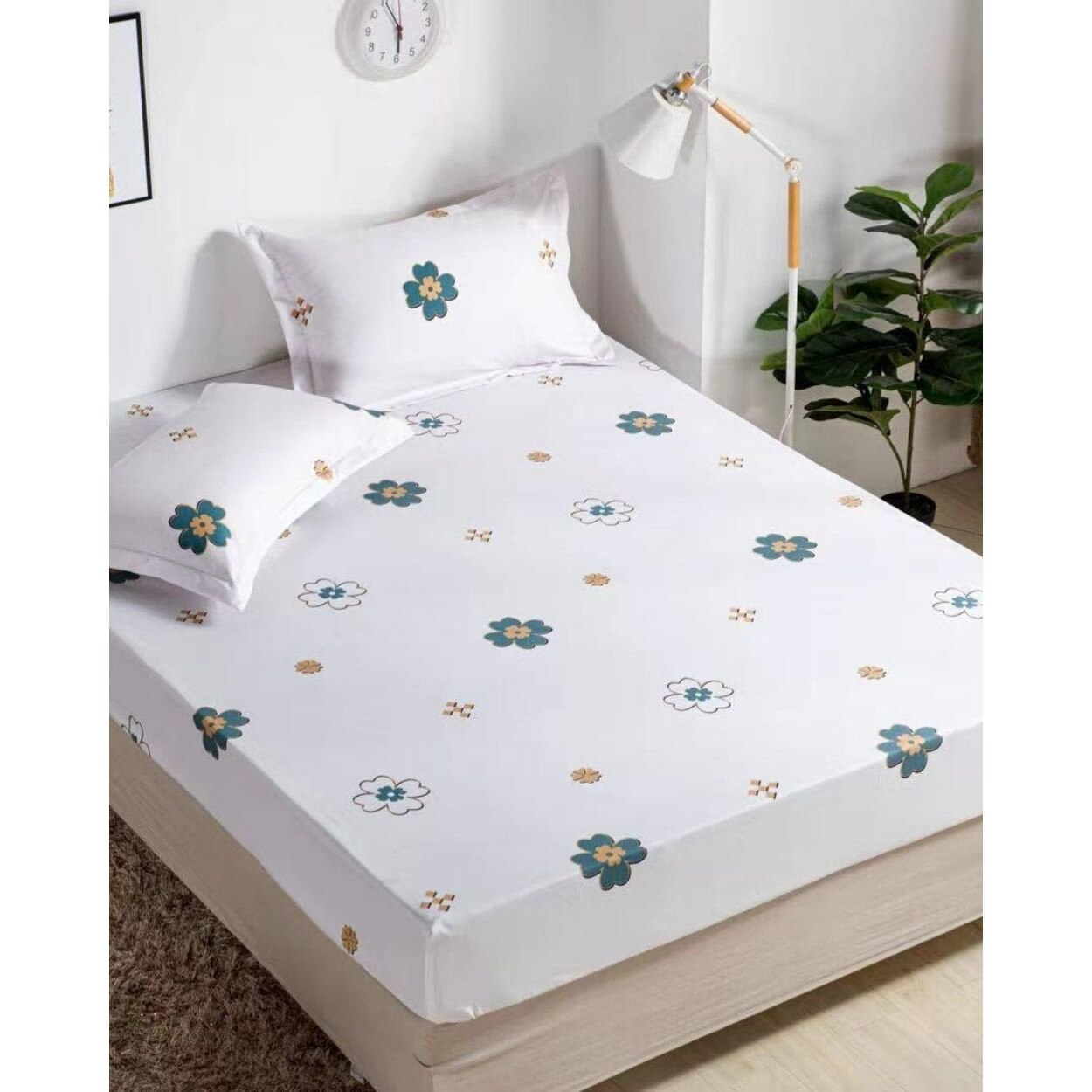 Set Husa de Pat cu Elastic + 2 Fete de Perna pentru Pat Dublu, Finet, Abby