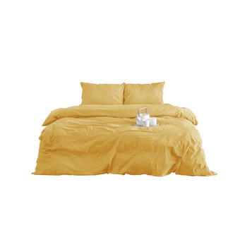 Set lenjerie de pat XXL din bumbac pur culoare galben mustar *Zero Waste / Set asternuturi pat matrimonial din panza naturala din bumbac Set lenjerie de pat XXL din bumbac pur culoare galben mustar *Zero Waste / Set asternuturi pat matrimonial din panza naturala din bumbac