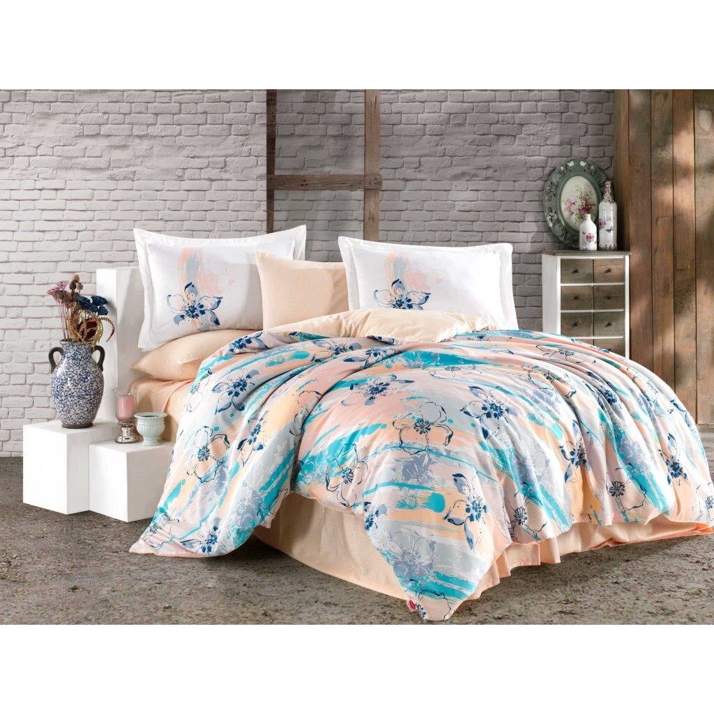 Lenjerie de pat bumbac satinat Brisha Turqoaz, brand Hobby Home, pentru pat dublu, 6 piese, 200x220 / 50x70
