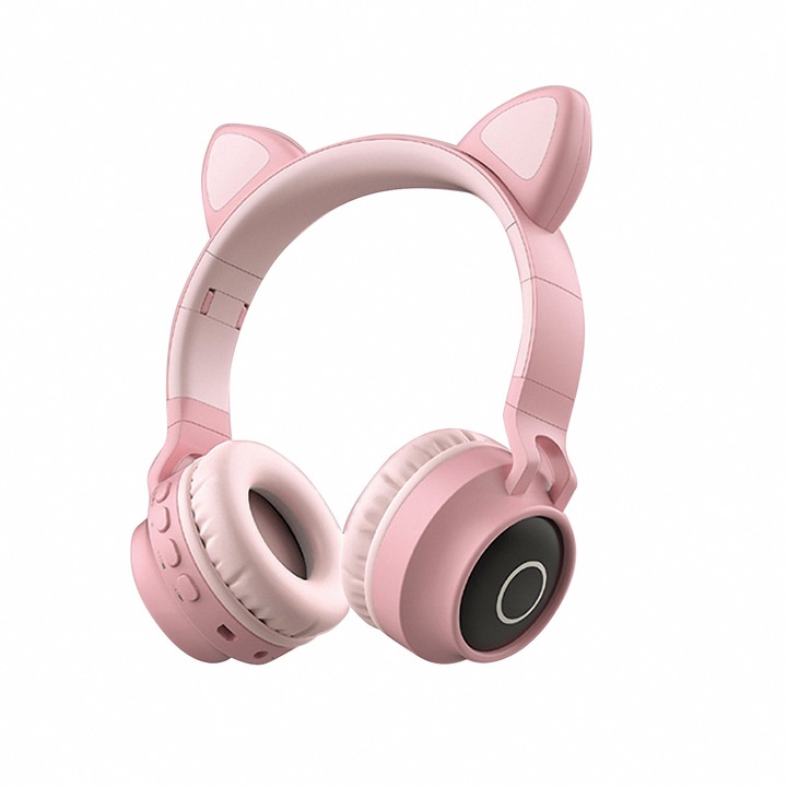 Vezeték nélküli gamer fejhallgató, cicafülekkel, Bluetooth 5.0, sztereó, rózsaszín