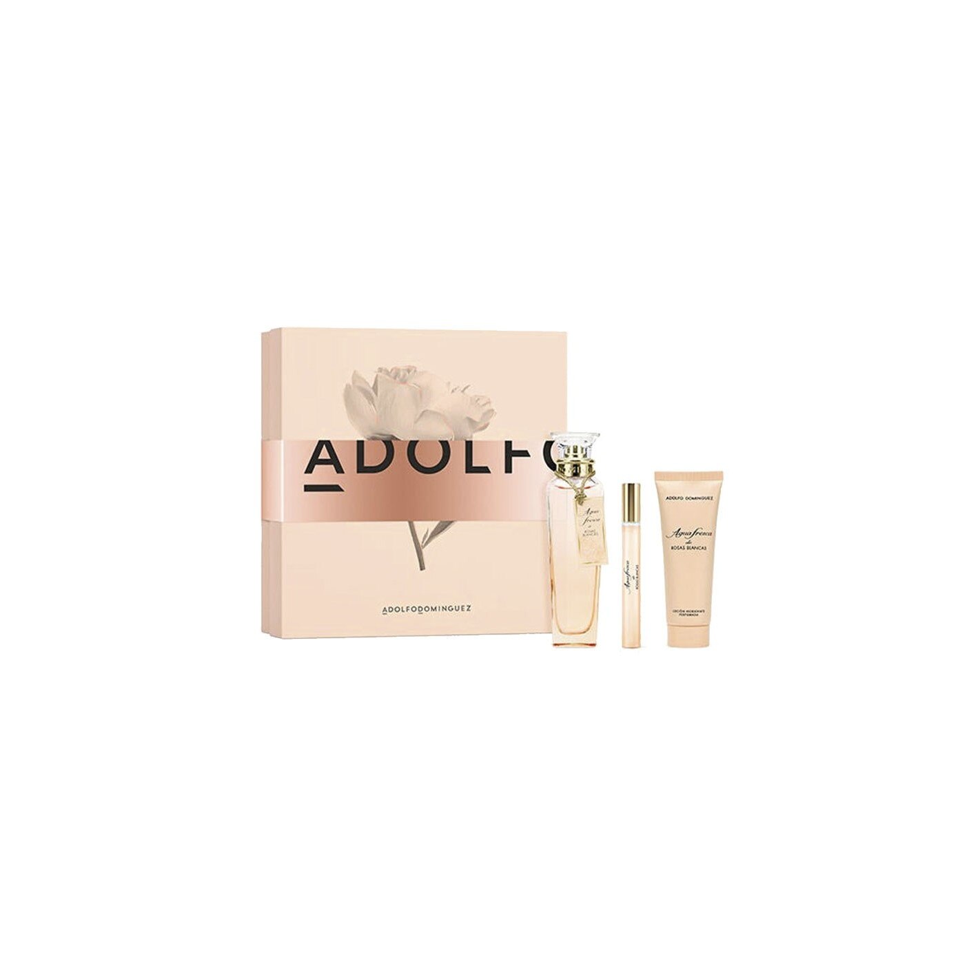 Caseta cadou dama Adolfo Dominguez Agua Fresca de Rosas Blancas, Parfum 120 ml, lotiune de corp 75 ml si apa de toaleta 10 ml