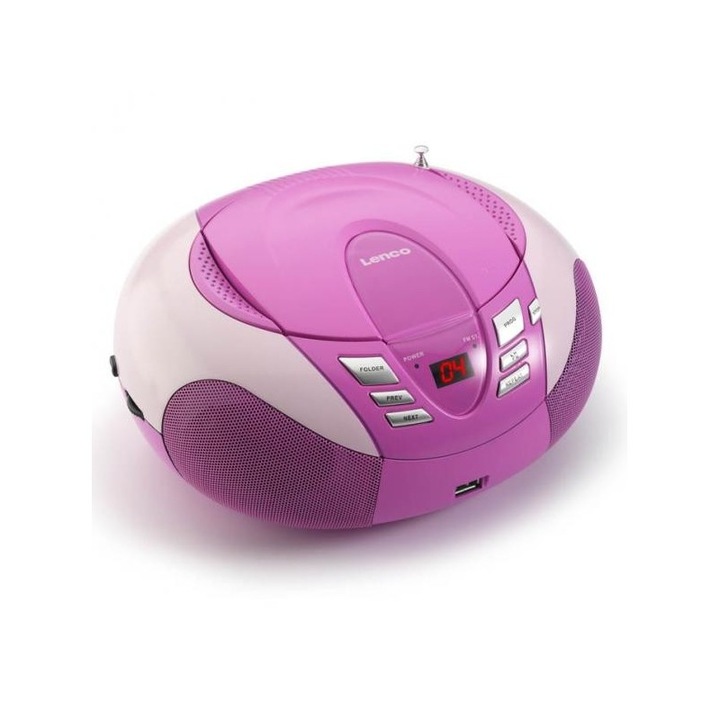 Radio portabil SCD-37P, Lenco, USB, LED/LCD, 263x223x121 mm, Roz