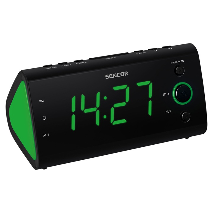 Sencor SRC 170 ébresztőórás rádió, zöld LED kijelző