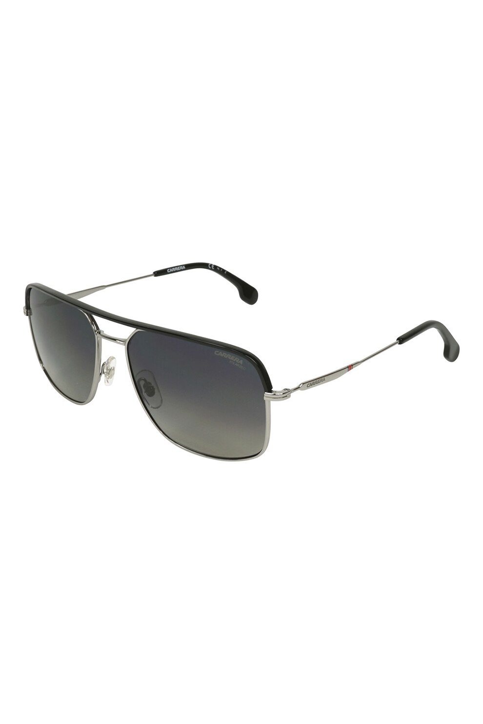 Carrera, Ochelari de soare cu rama metalica si lentile polarizate, Negru/Argintiu, 60-17-145 Standard