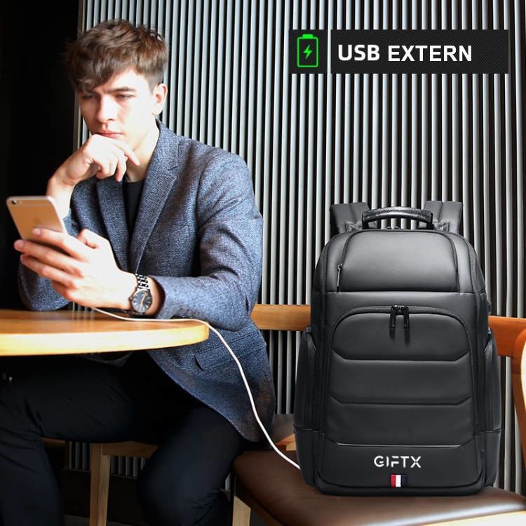 Rucsac laptop GIFTX CENTRO, ghiozdan laptop 17" cu extensie si USB extern, 46x31cm